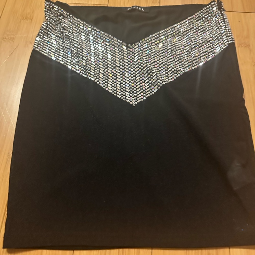 Sheer mini skirt with beaded waist band